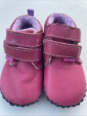 Pediped Winter Pink and Purple Leather Velcro Baby Walker Boots